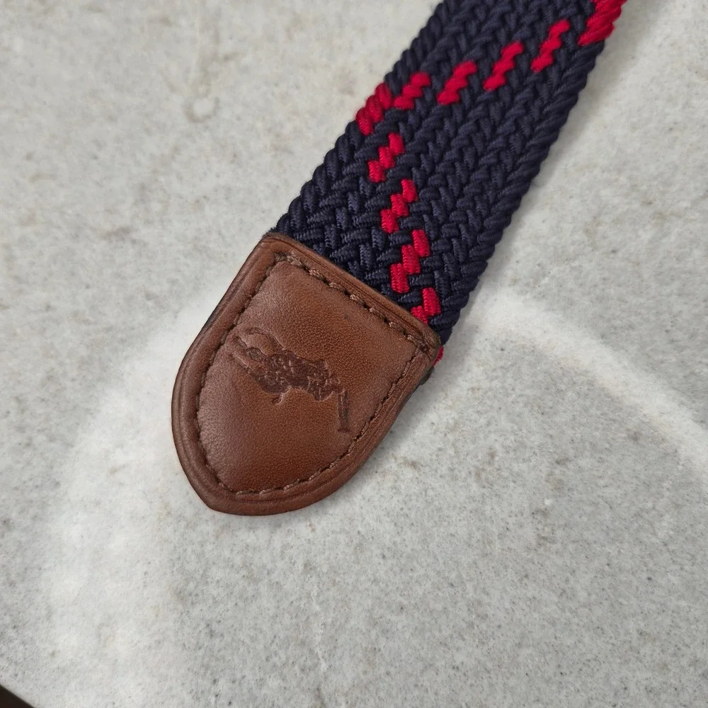 Polo Ralph Lauren Belt Braided Woven Stretch Navy Red Mens